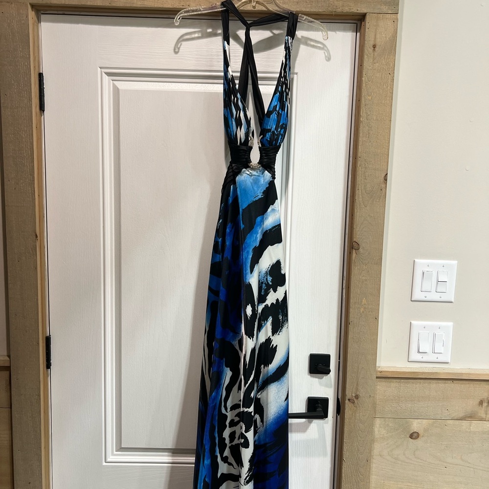 Cache Blue and Black Prom Dress